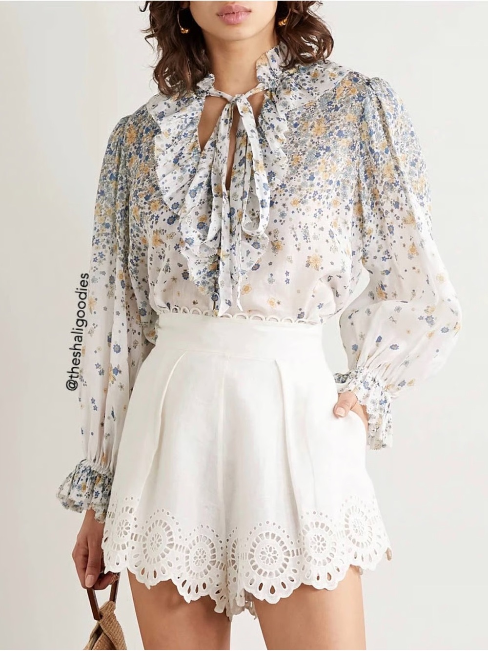 Zimmermann Carnaby Ruffle Tie-Neck Blouse